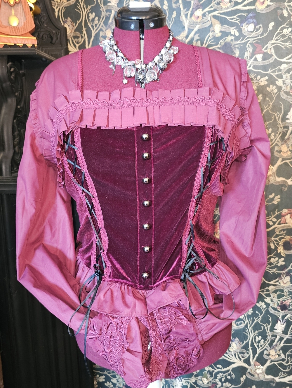 Scarlet Darkness XXL Dark Burgundy Victorian Gothic Steampunk Corset Blouse